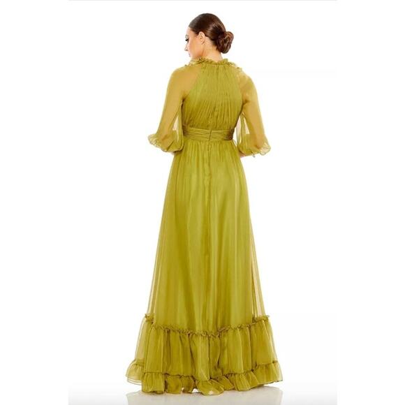 MAC DUGGAL Dress Size 2 Evening Gown Chiffon Ruched Illusion Raglan Sleeve Green - Picture 2 of 8